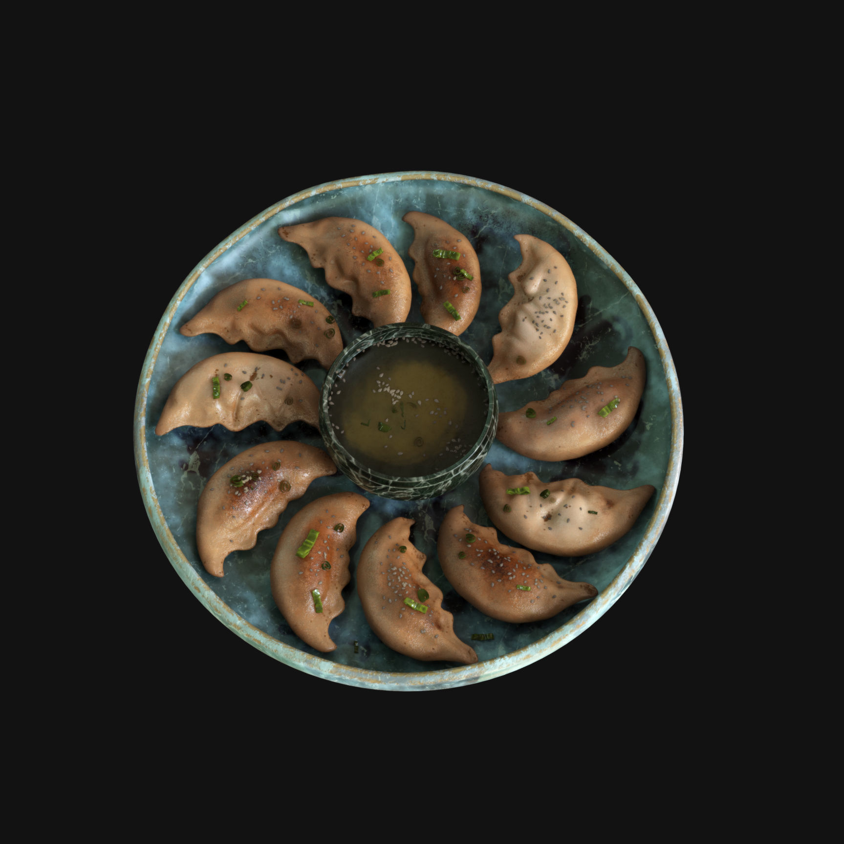 Food collection plate of spring rolls with sauce 3D model_45