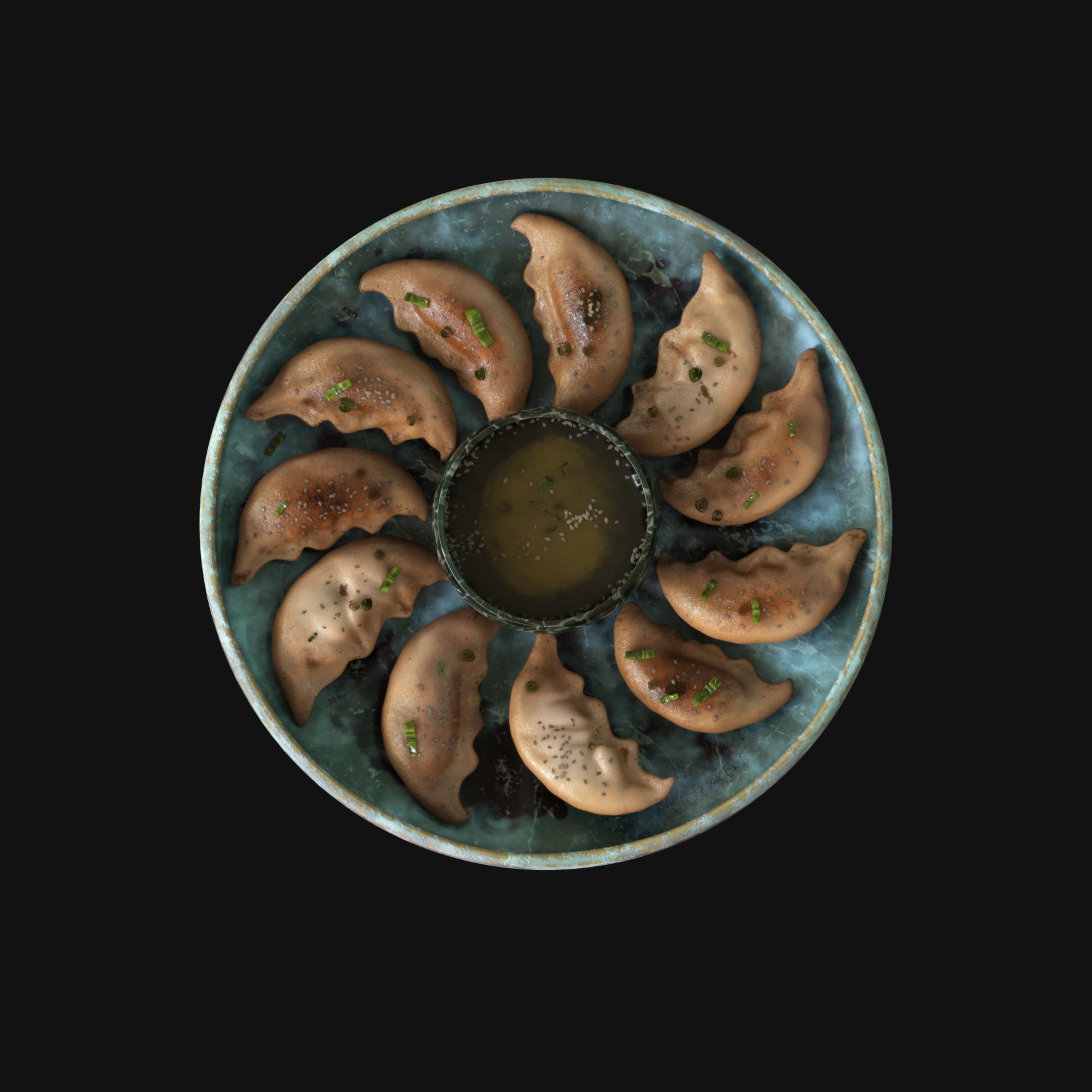 Food collection plate of spring rolls with sauce 3D model_48