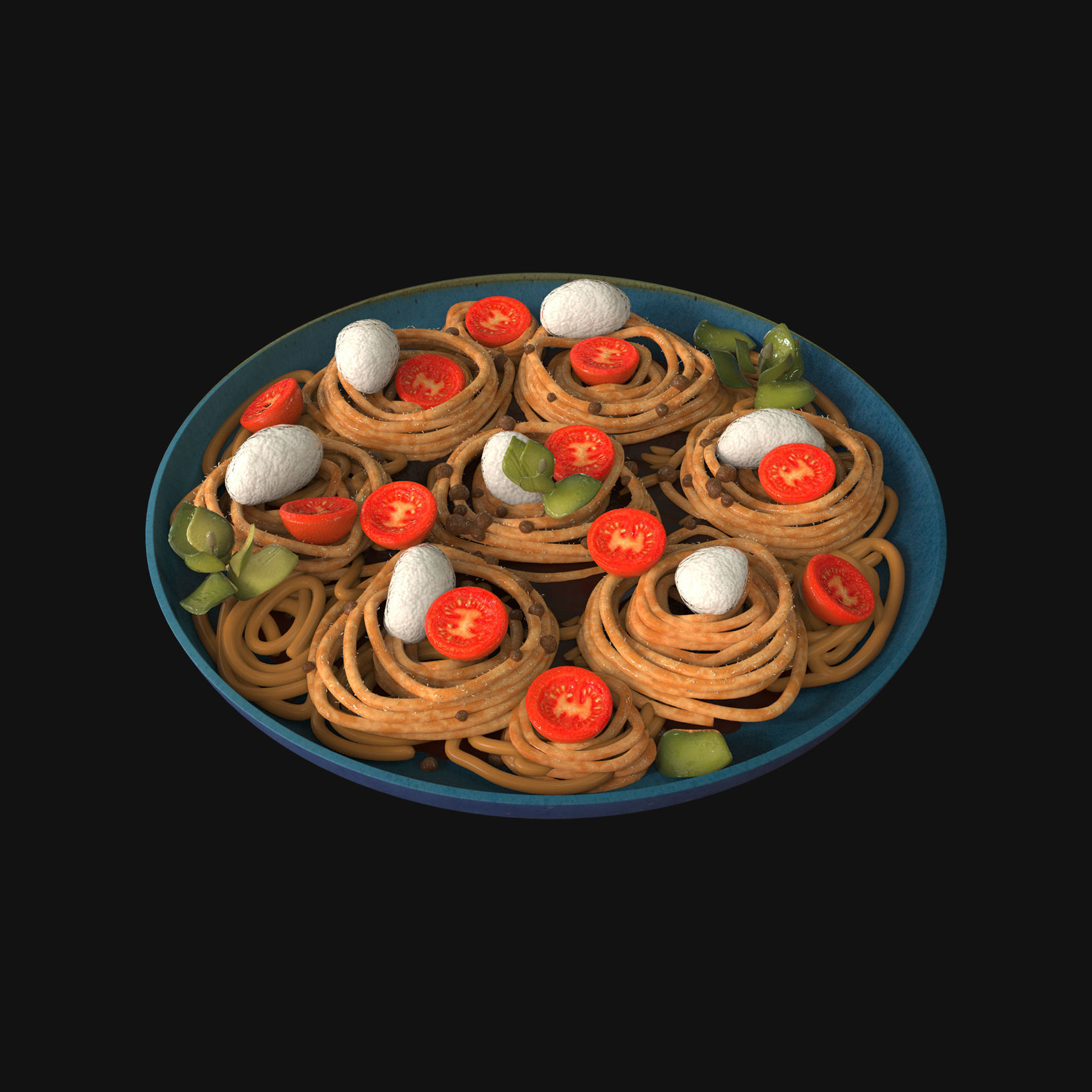 Food collection plate of spring rolls with sauce 3D model_14