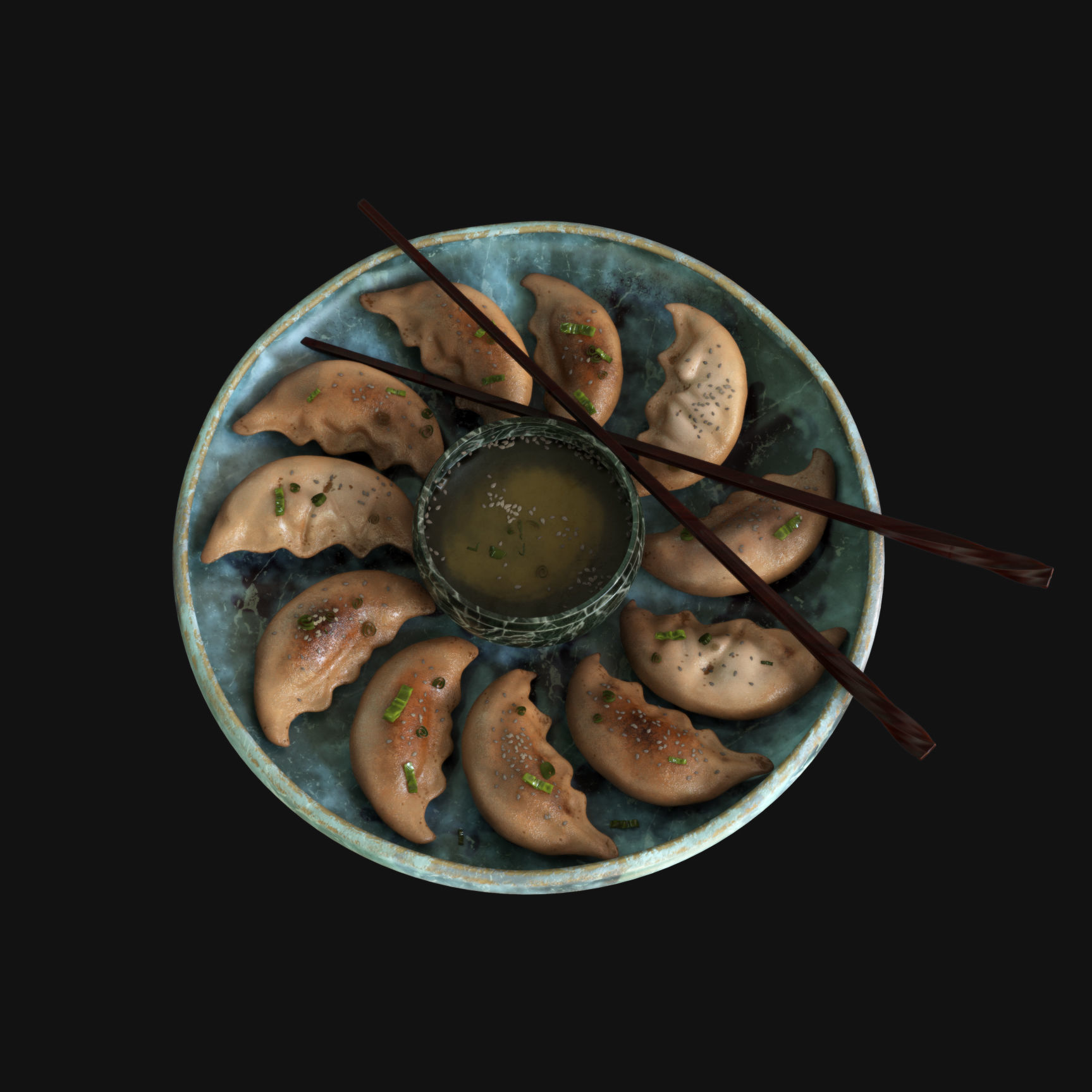 Food collection plate of spring rolls with sauce 3D model_44