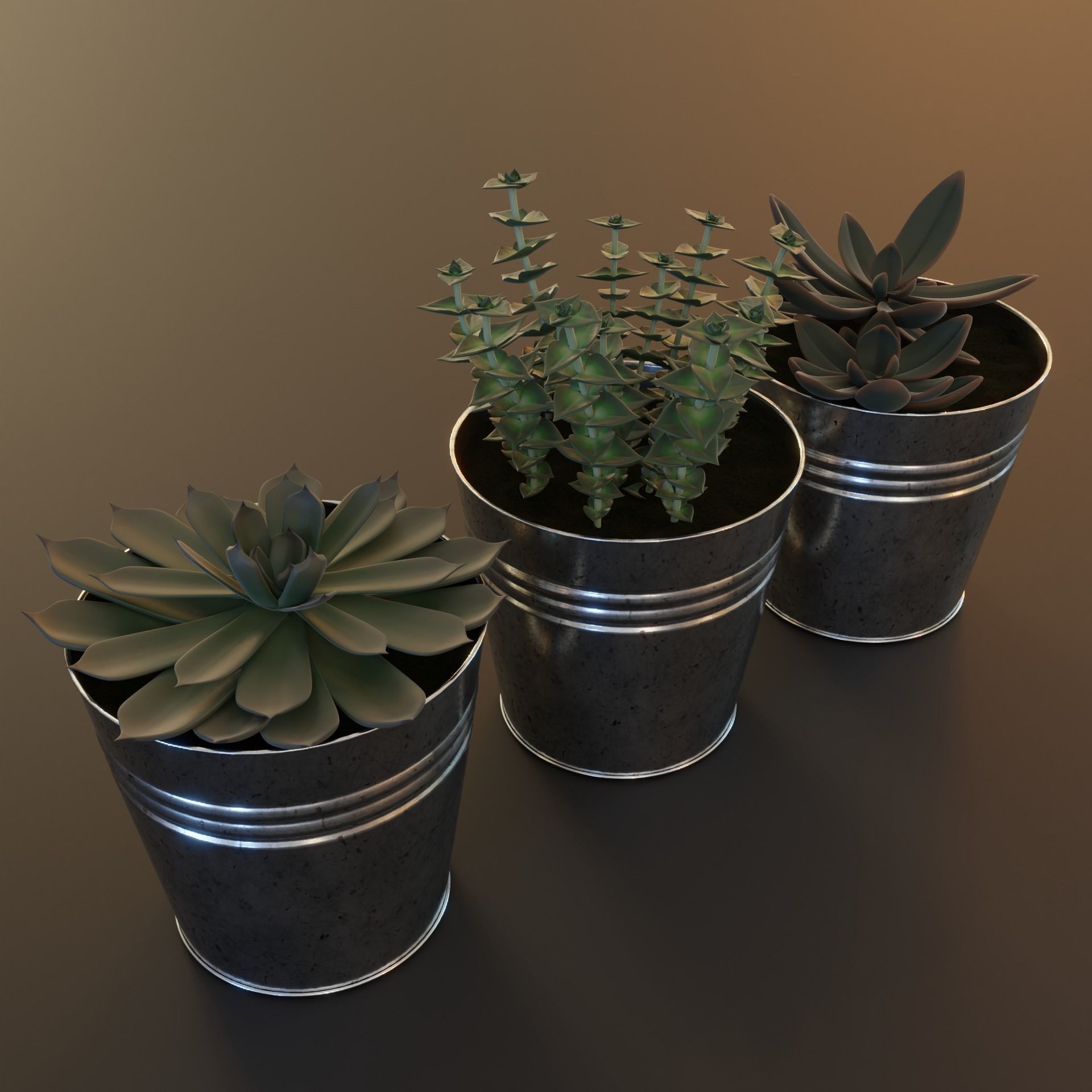 Plant Pot Low-Poly Set Low-poly 3D model_4