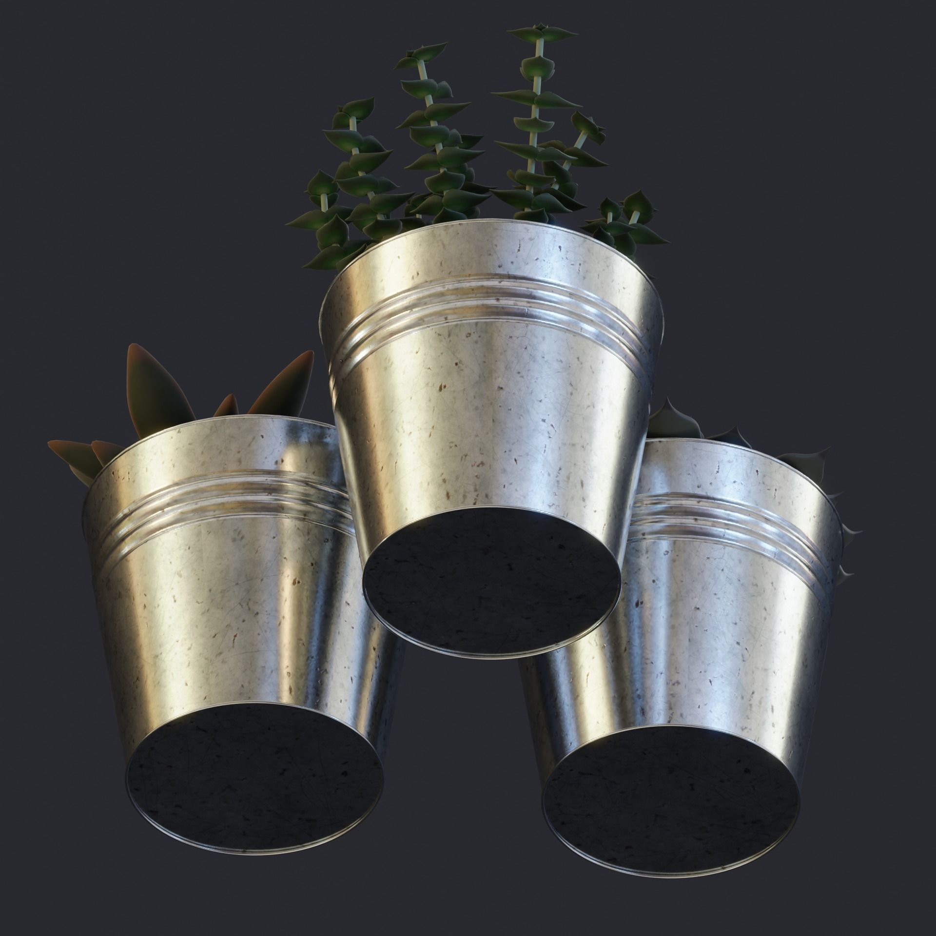 Plant Pot Low-Poly Set Low-poly 3D model_2