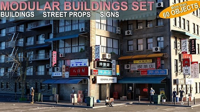 Modular Buildings Asset Pack 3D model