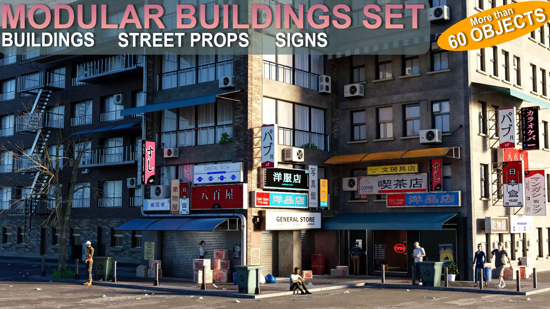 Modular Buildings Asset Pack 3D model_0