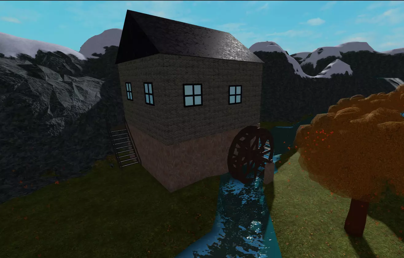 House with water wheel Free 3D model