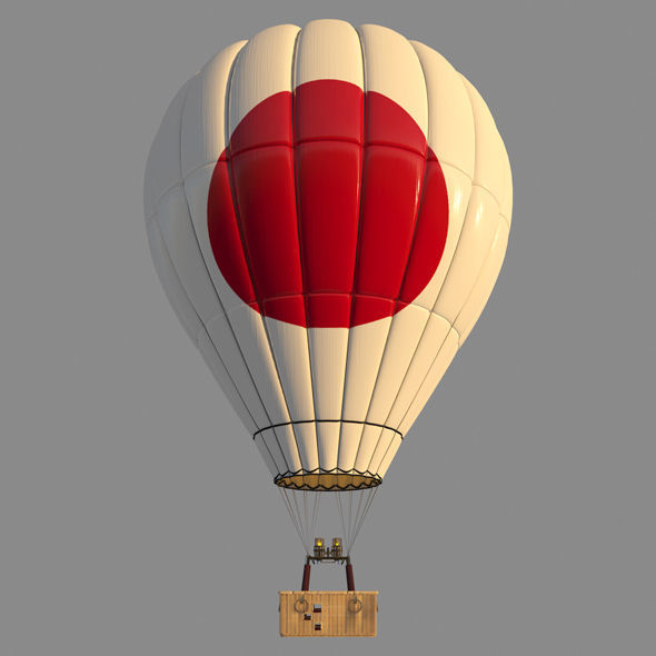 JaponFlag-Parachute hot air balloon with japanese flag 3D model_2