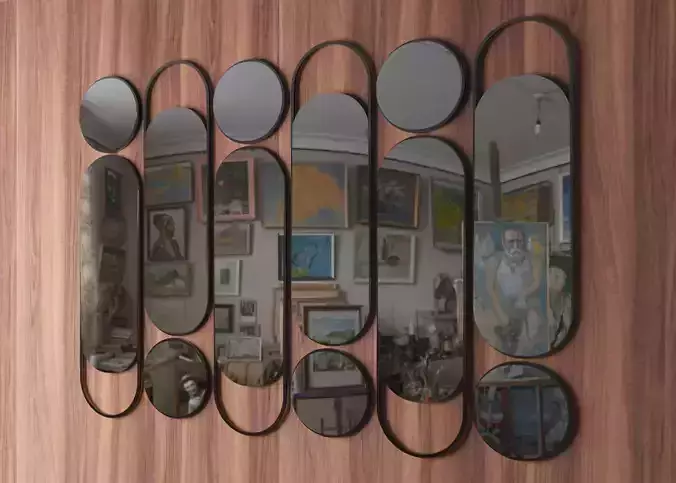 MIRROR circular with paintings on wall 3D model