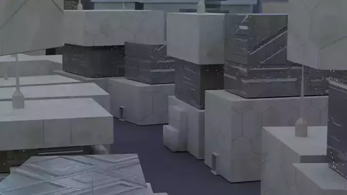 Sci fi city settlement Game Ready 4k real world scale Interiors Low-poly 3D model