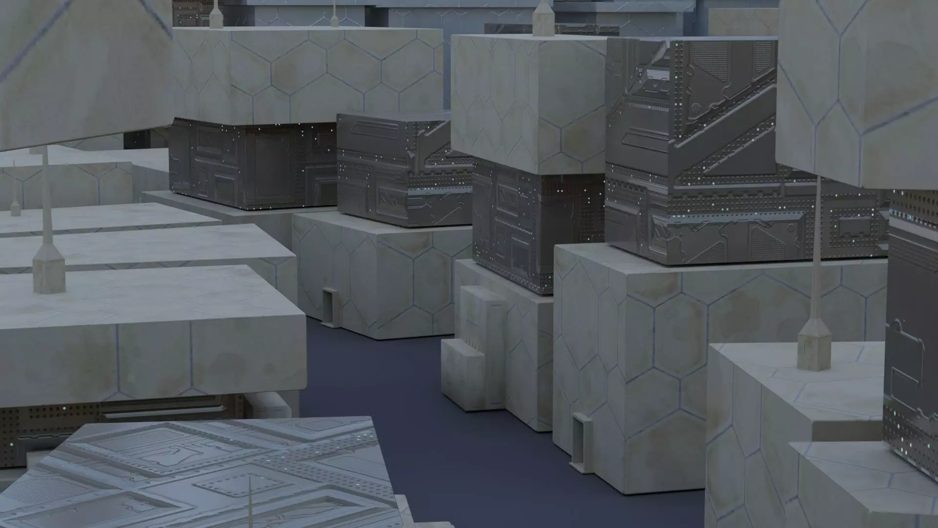 Sci fi city settlement Game Ready 4k real world scale Interiors Low-poly 3D model_0