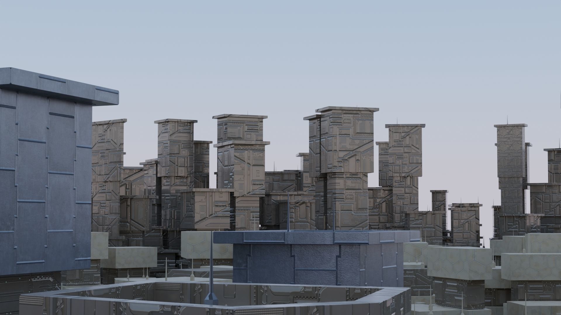 Sci fi city settlement Game Ready 4k real world scale Interiors Low-poly 3D model_3