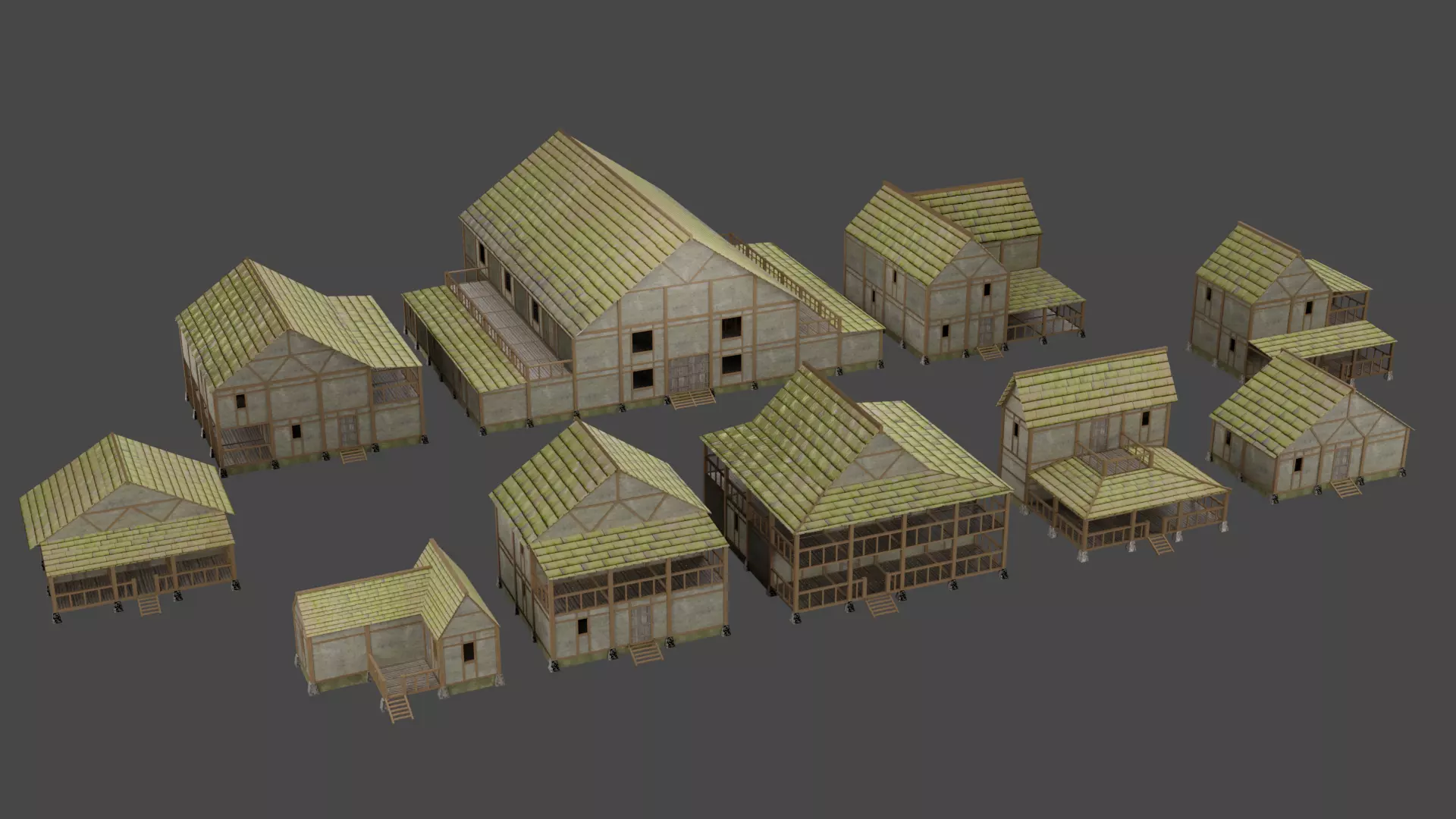 Enterable Medieval Village Building Pack Low-poly 3D model_0