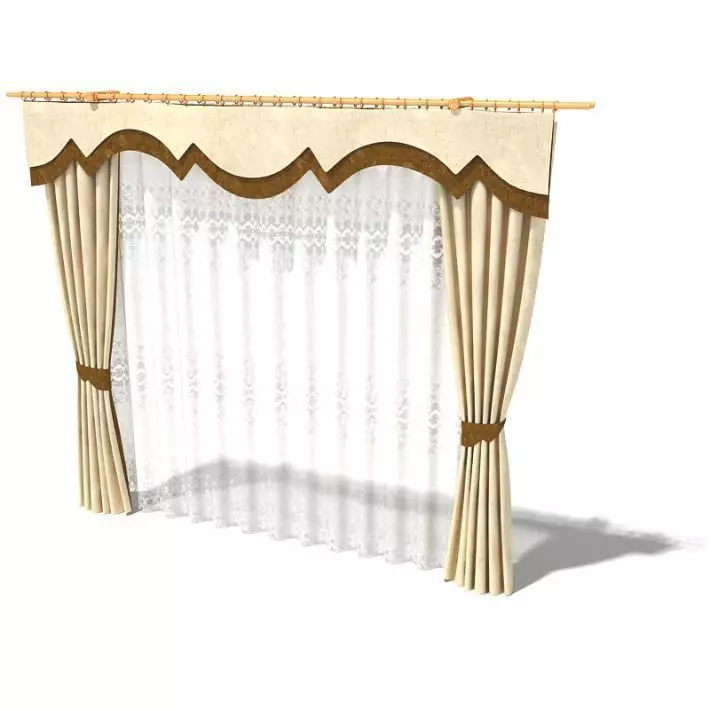 Beige Long Curtains 3D model_0