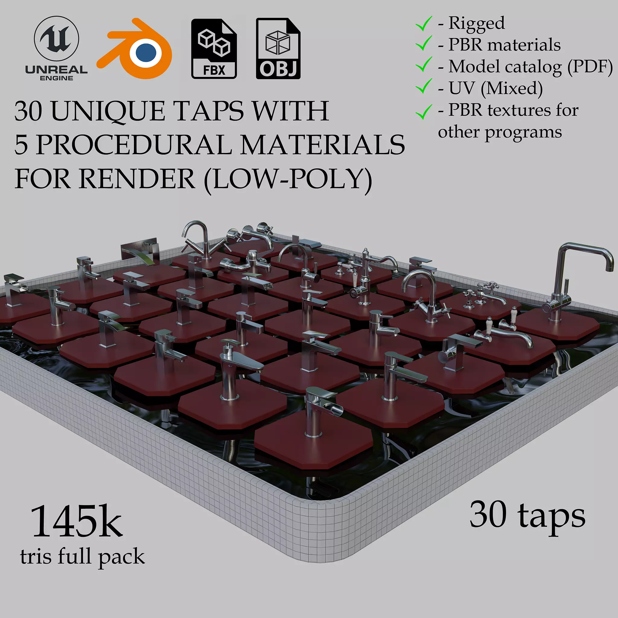 FREE Interior Pack - Traditional and Modern 30 BASIN TAPS Free low-poly 3D model
