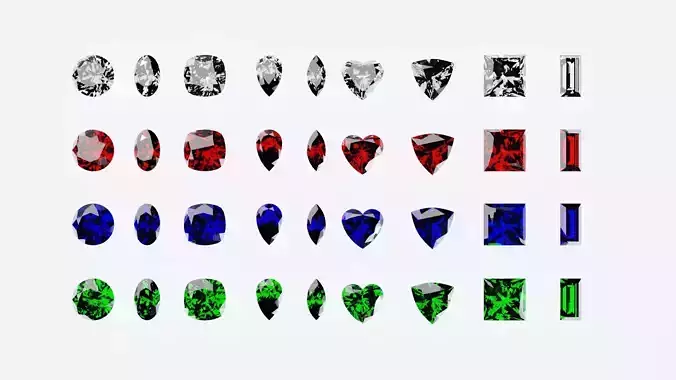 9 Different faceted gemstone model