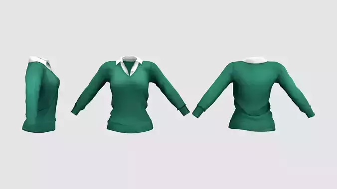 Ladies V-neck Sweater with Shirt V1