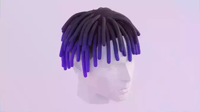 Short Black and Purple Dreads - Customizable Color Low-poly 3D model