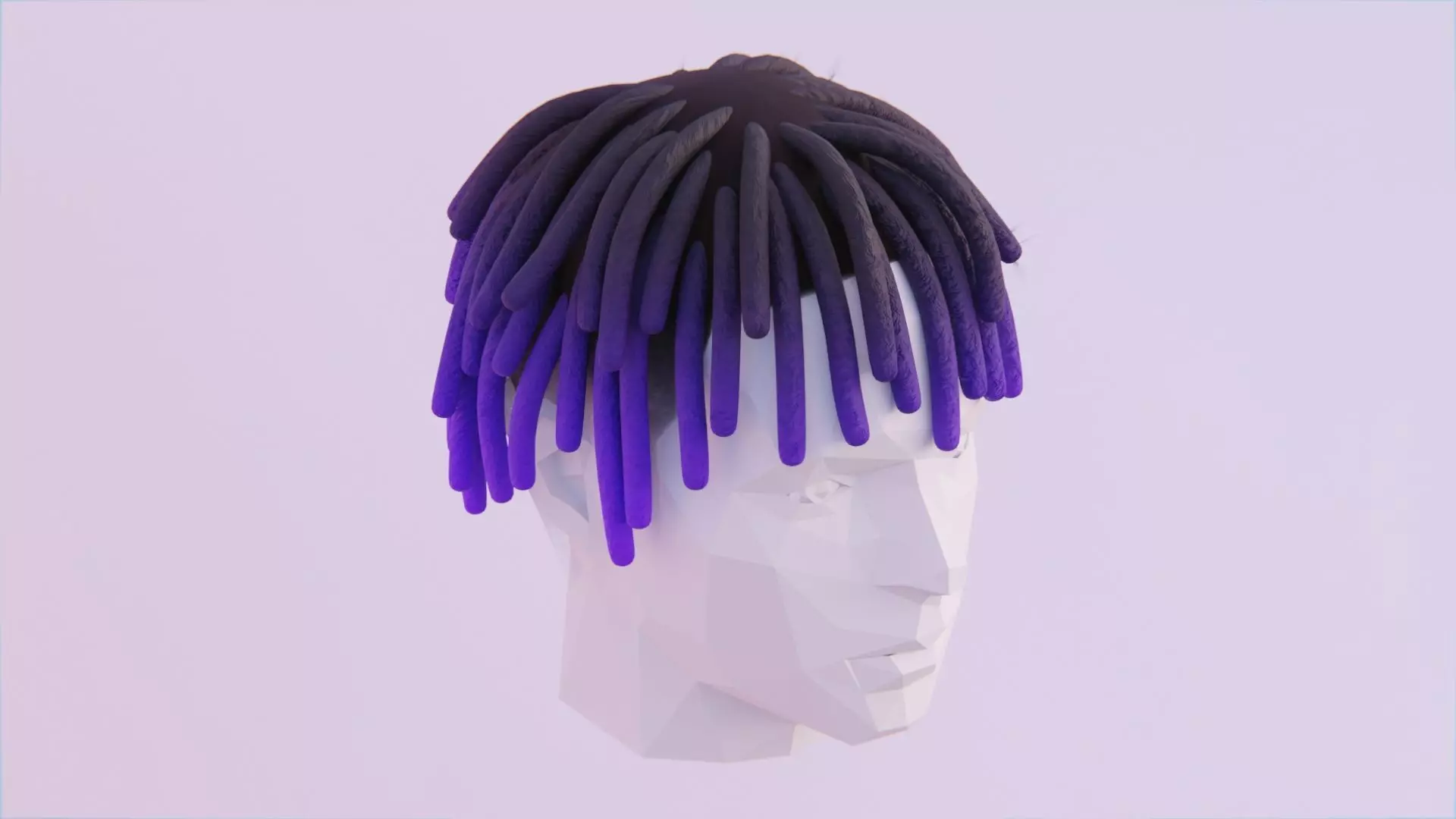 Short Black and Purple Dreads - Customizable Color Low-poly 3D model_0