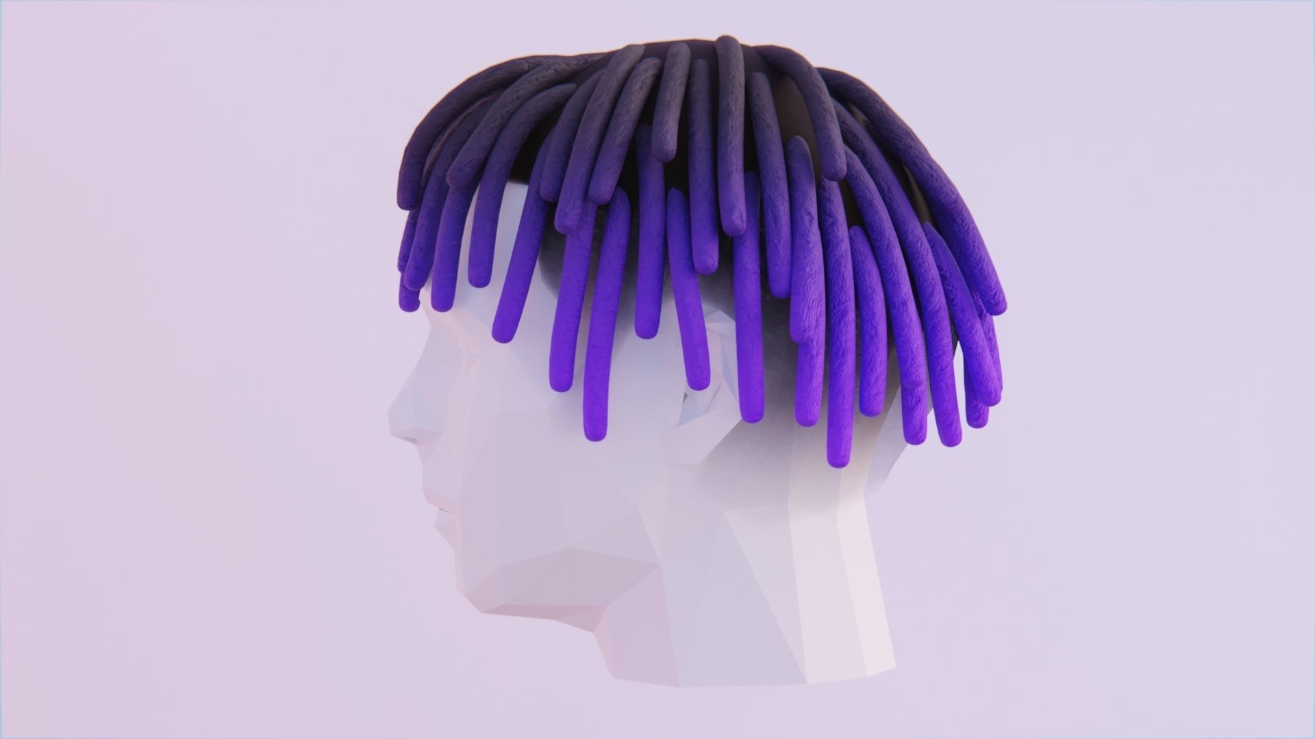 Short Black and Purple Dreads - Customizable Color Low-poly 3D model_1