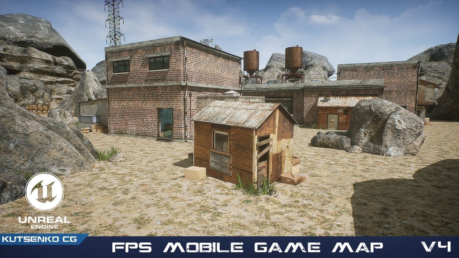FPS Mobile Game Map v4 with assets Low-poly 3D model_0
