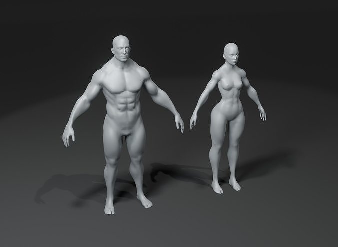 Superhero Muscular Human Male Female Body Base Mesh 10k Polygons Low-poly 3D model