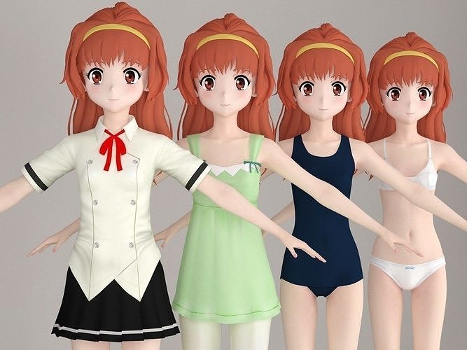 T pose nonrigged model of Arisa Takanomiya anime girl 3D model