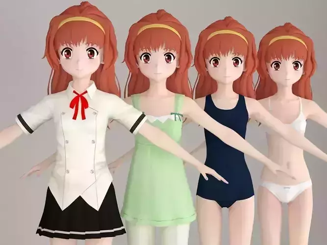 T pose nonrigged model of Arisa Takanomiya anime girl 3D model