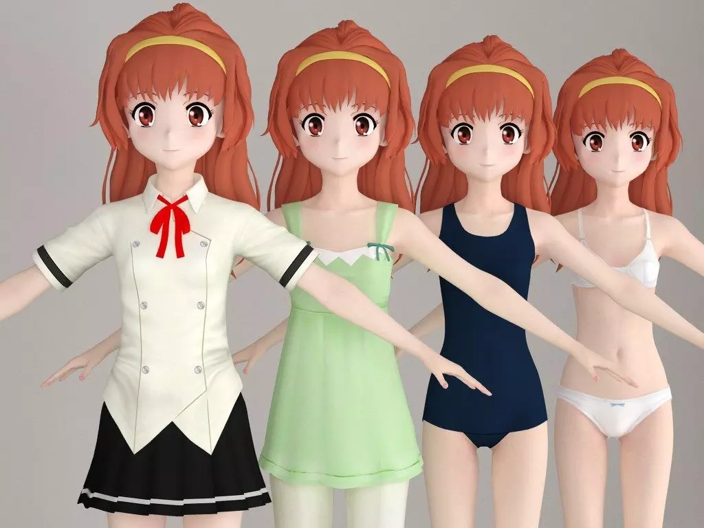 T pose nonrigged model of Arisa Takanomiya anime girl 3D model_0