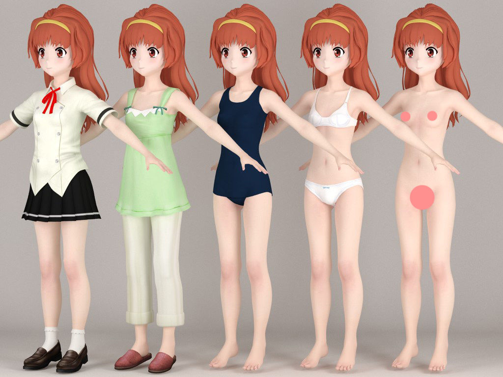 T pose nonrigged model of Arisa Takanomiya anime girl 3D model_3