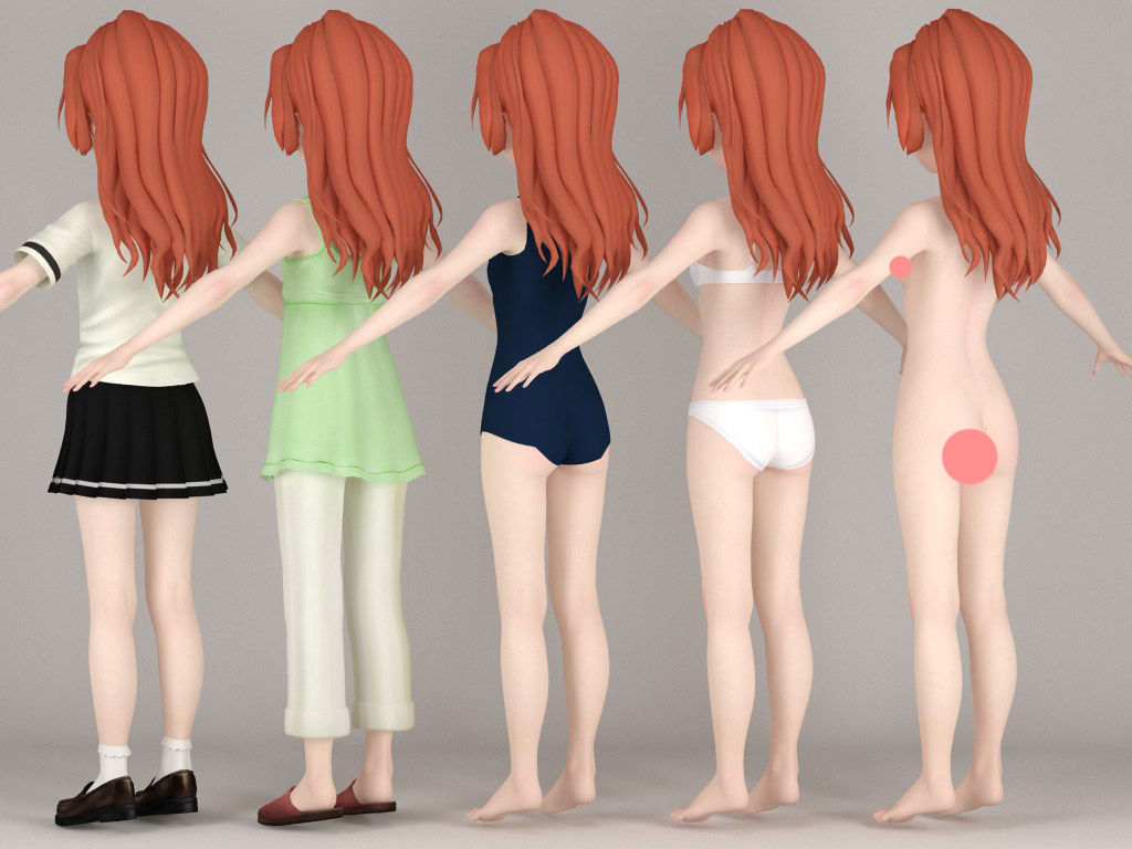 T pose nonrigged model of Arisa Takanomiya anime girl 3D model_5