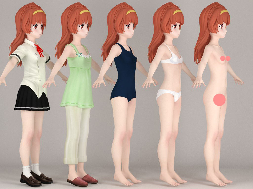 T pose nonrigged model of Arisa Takanomiya anime girl 3D model_6