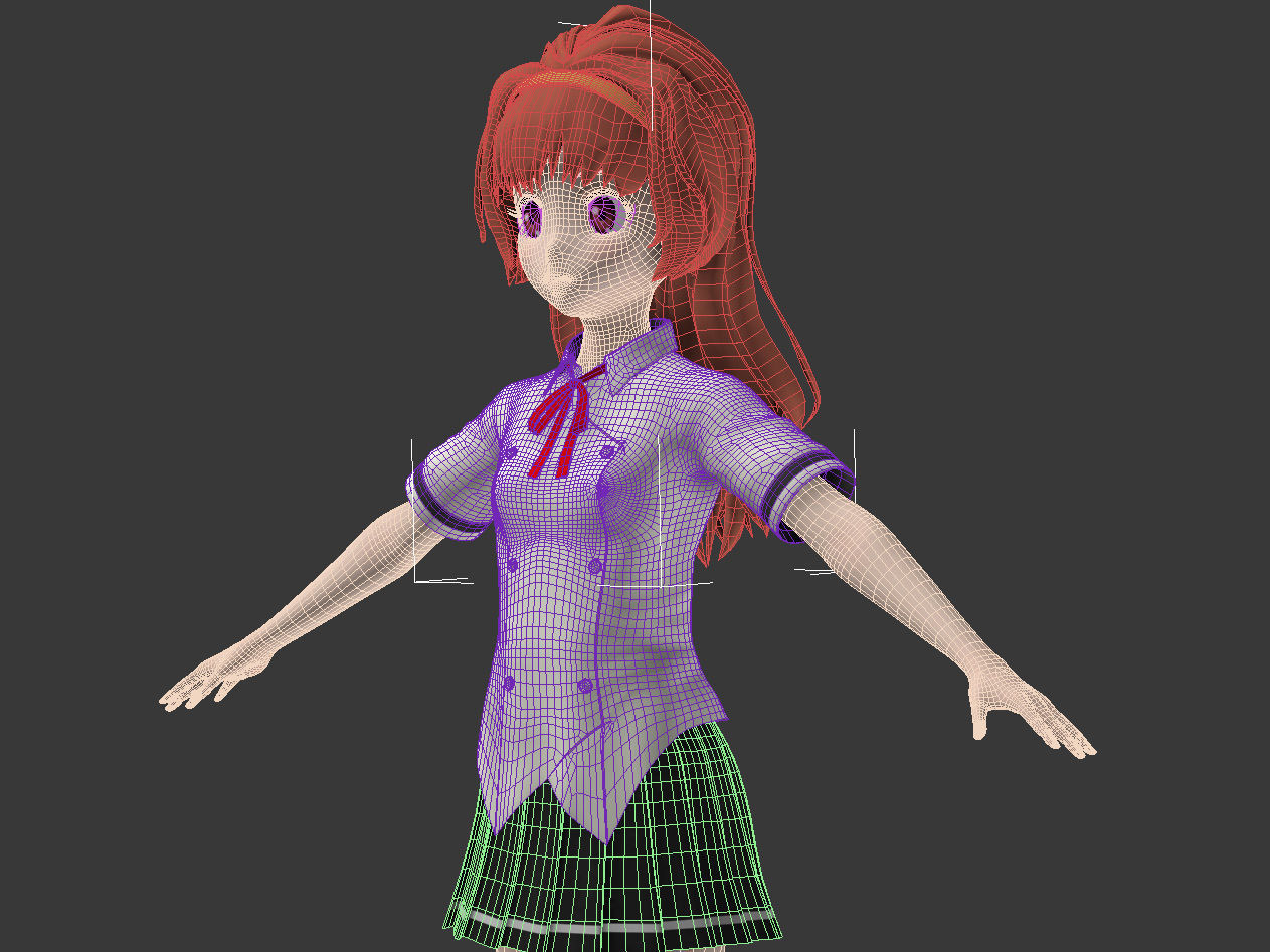 T pose nonrigged model of Arisa Takanomiya anime girl 3D model_7