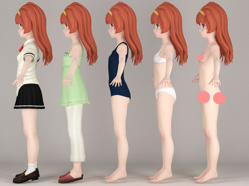 T pose nonrigged model of Arisa Takanomiya anime girl 3D model_4