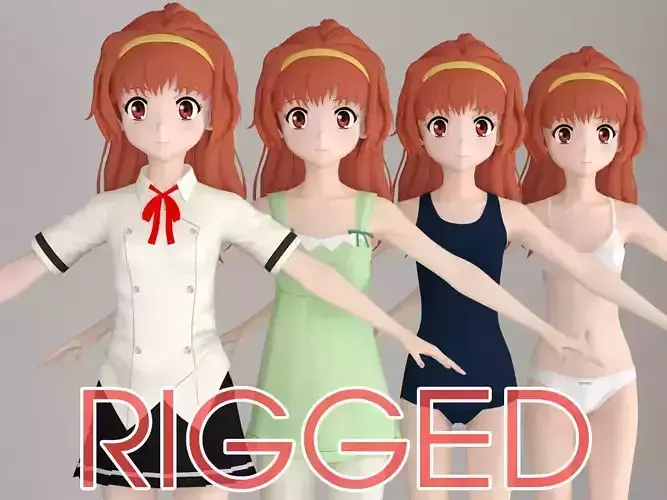 T pose rigged model of Arisa Takanomiya anime girl 3D model