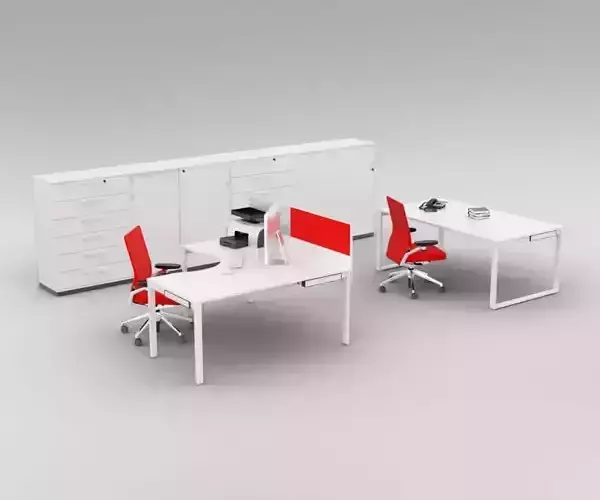 White And Red Office Desk Set