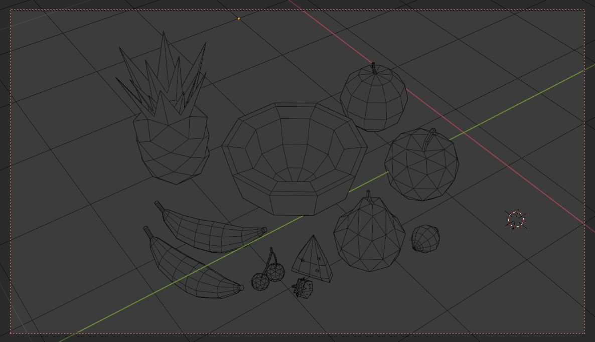 Low poly fruits fruit on checkered table 3D model_6