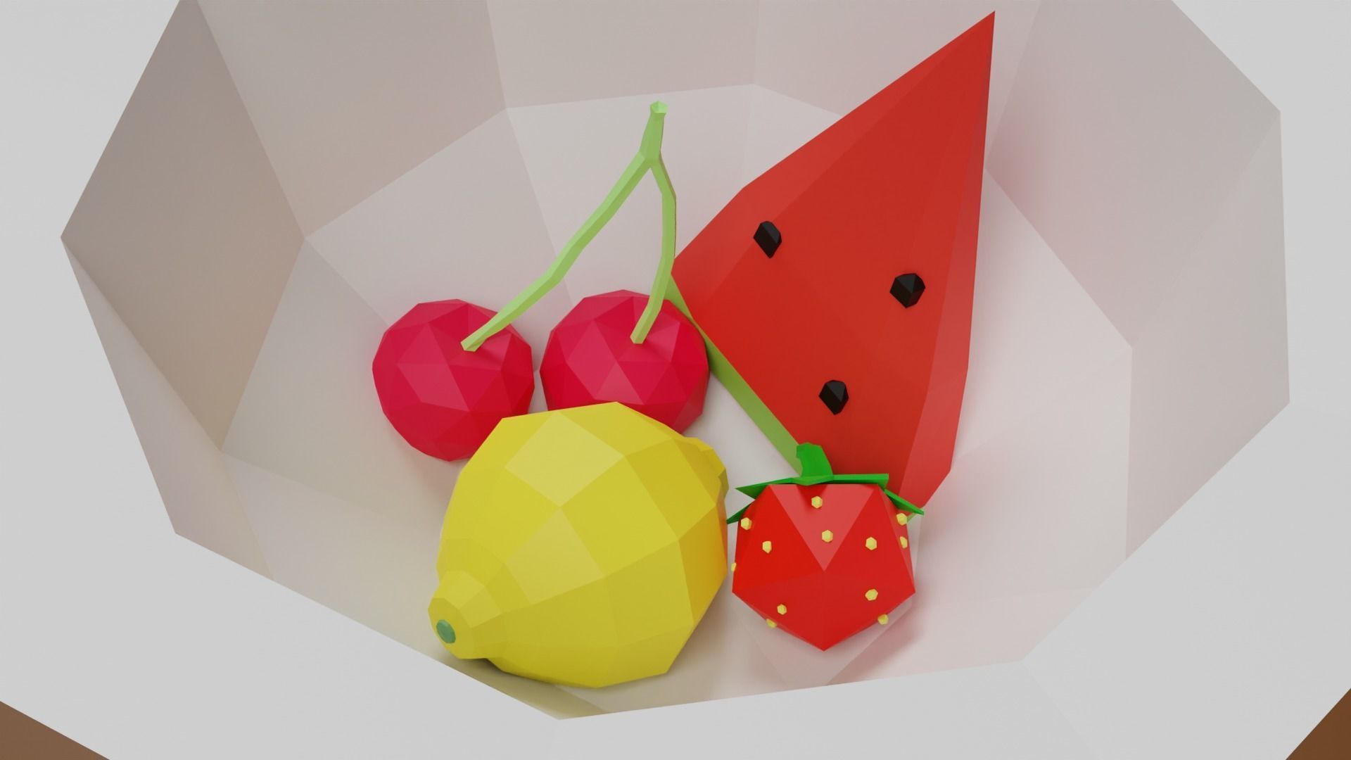 Low poly fruits fruit on checkered table 3D model_4