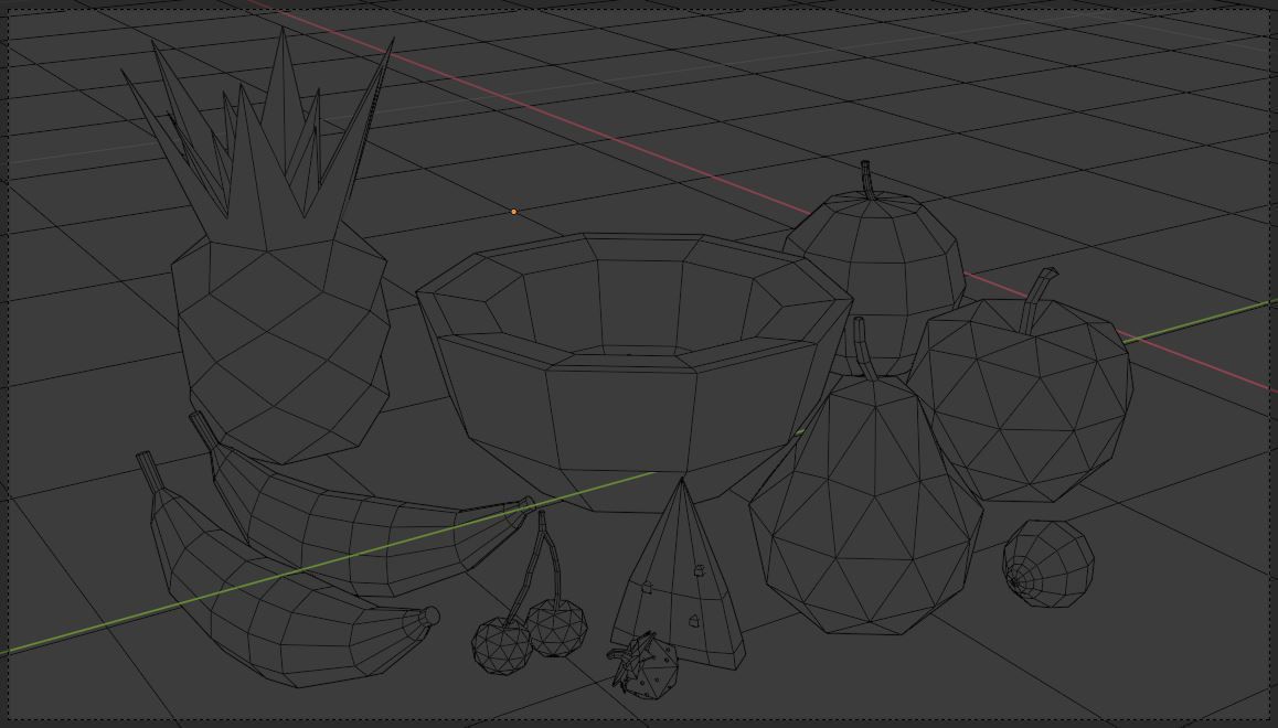 Low poly fruits fruit on checkered table 3D model_7