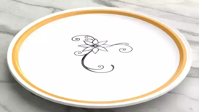 Plate marble tile with gold circle