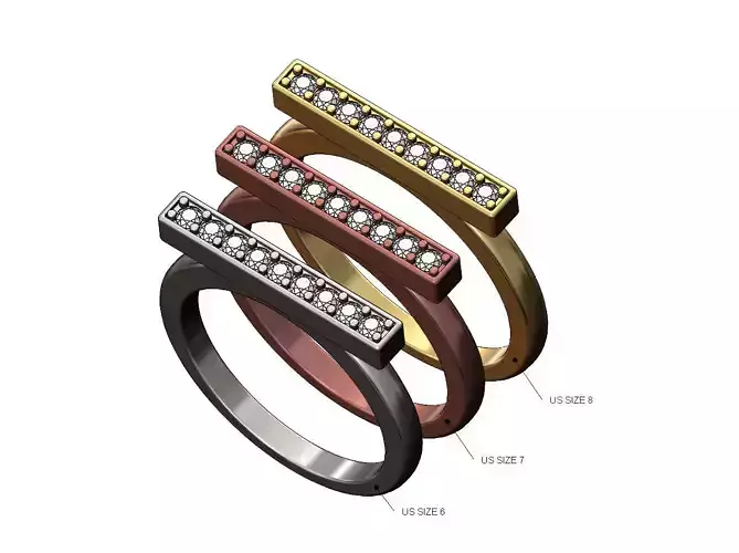 Diamond bar ring US sizes 6 7 8 