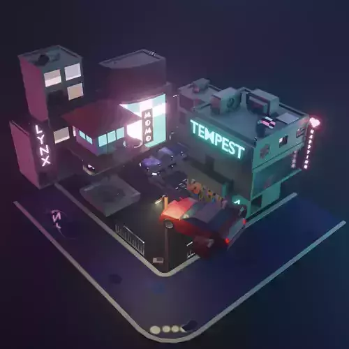 LOW POLY CYBERPUNK MINI CITY SCENE PACK Low-poly 3D model