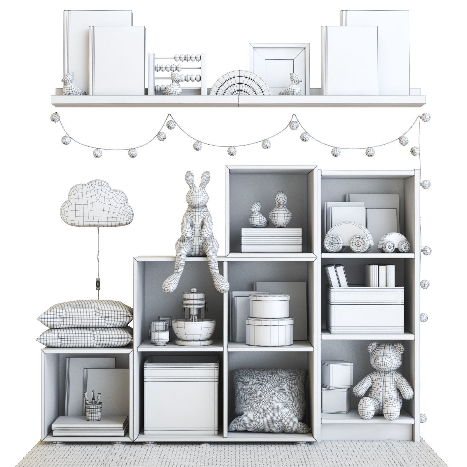 Childrens furniture and toys set 3D model_2