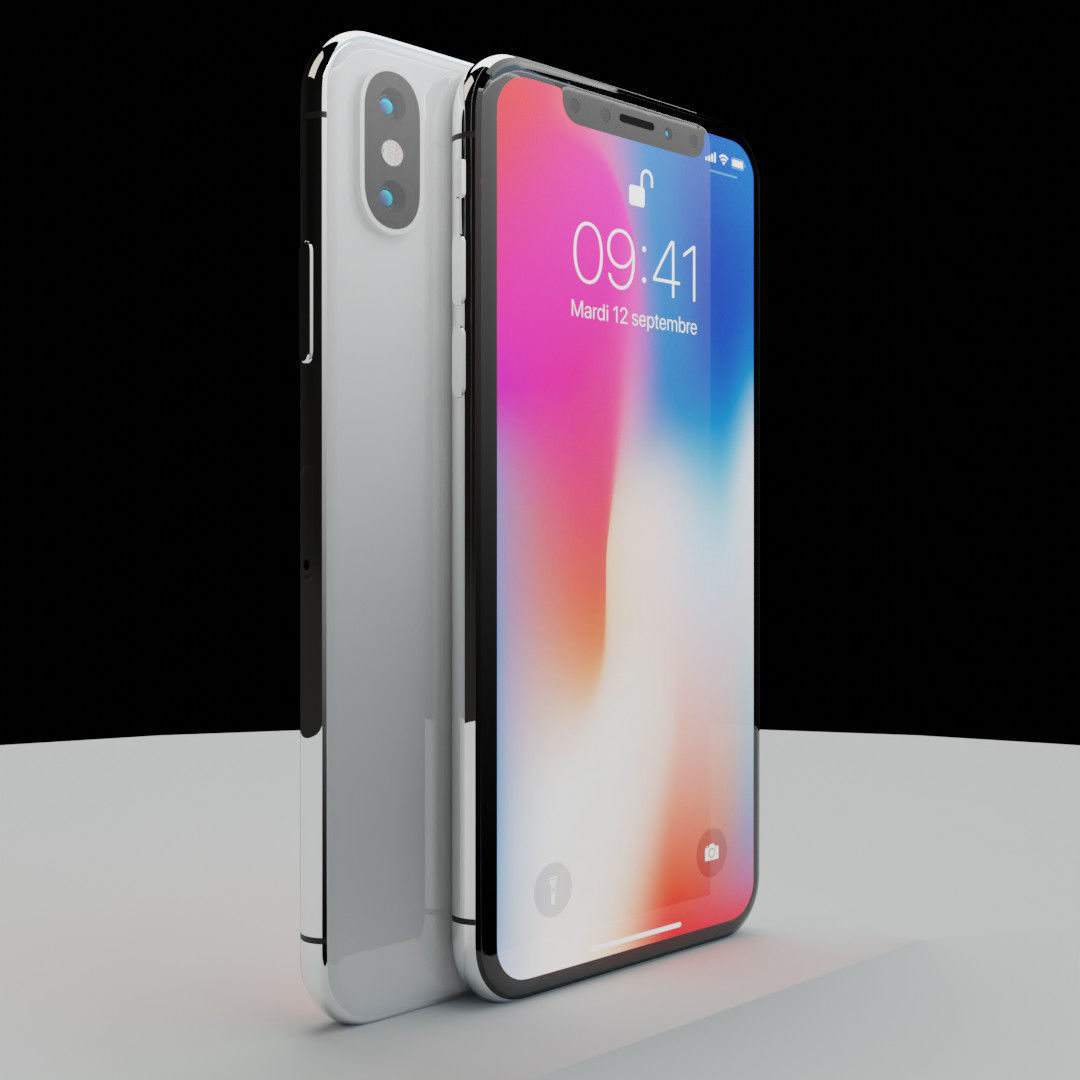 iPhone X silver 3D model_9