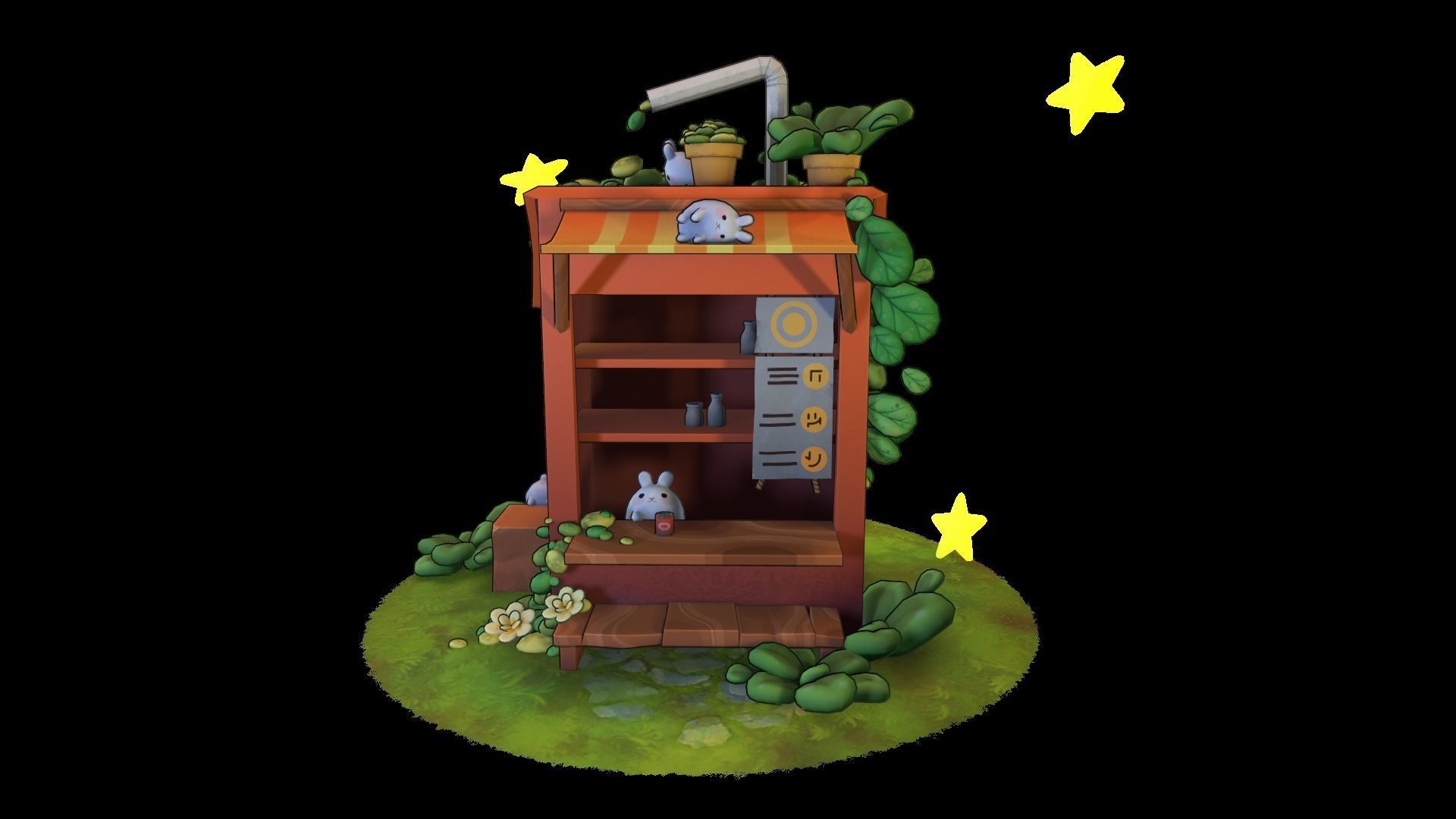 Rabbits cafeteria Low-poly 3D model_3