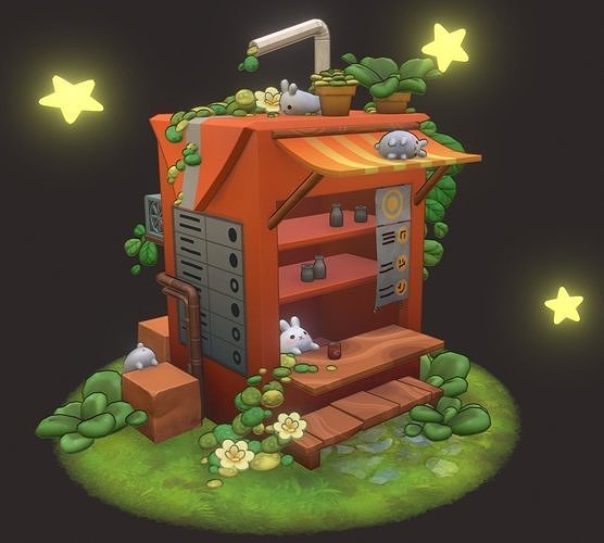 Rabbits cafeteria Low-poly 3D model