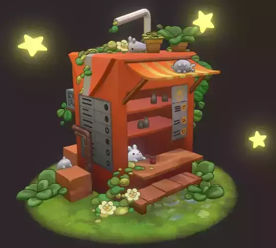 Rabbits cafeteria Low-poly 3D model