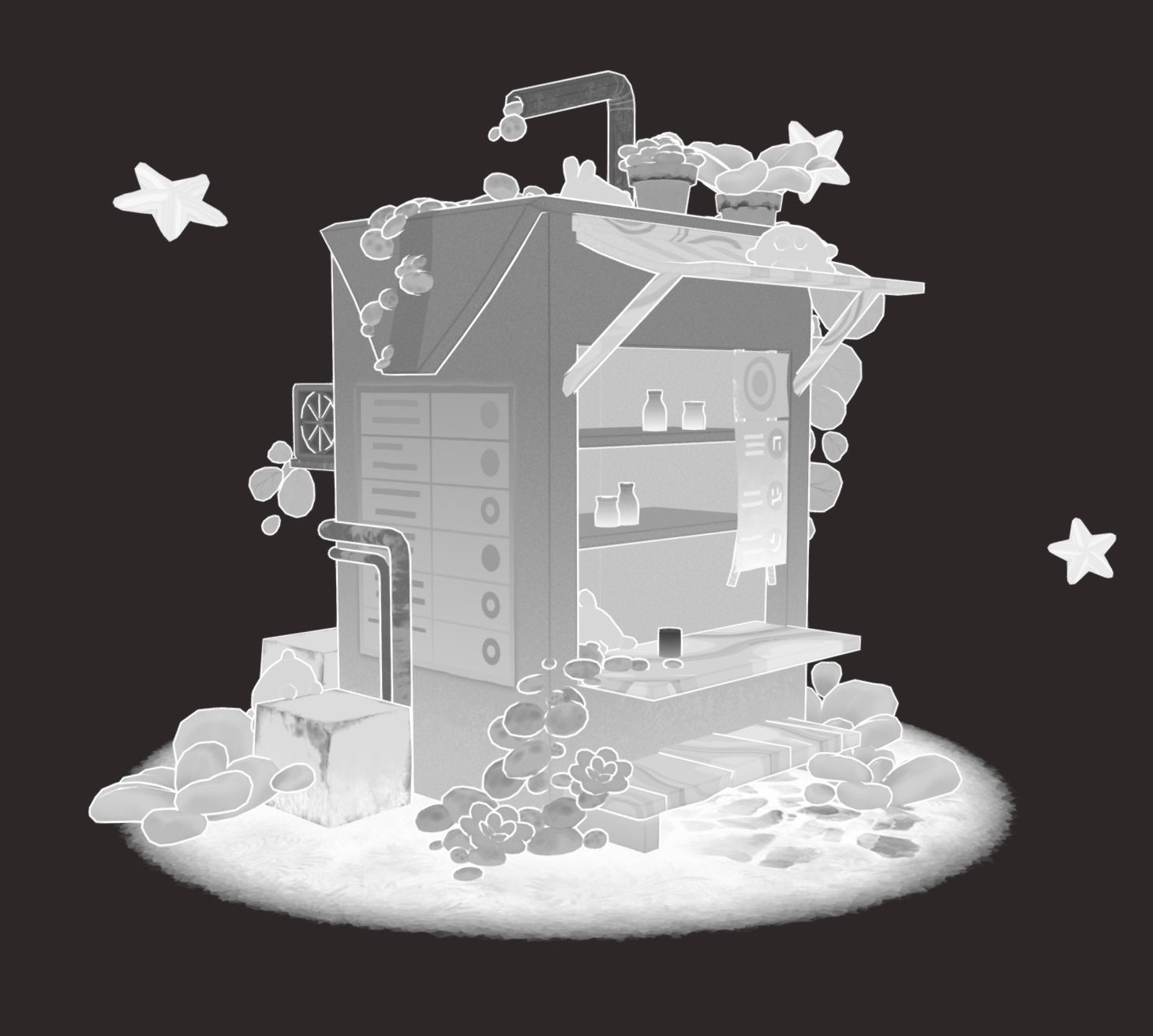 Rabbits cafeteria Low-poly 3D model_2