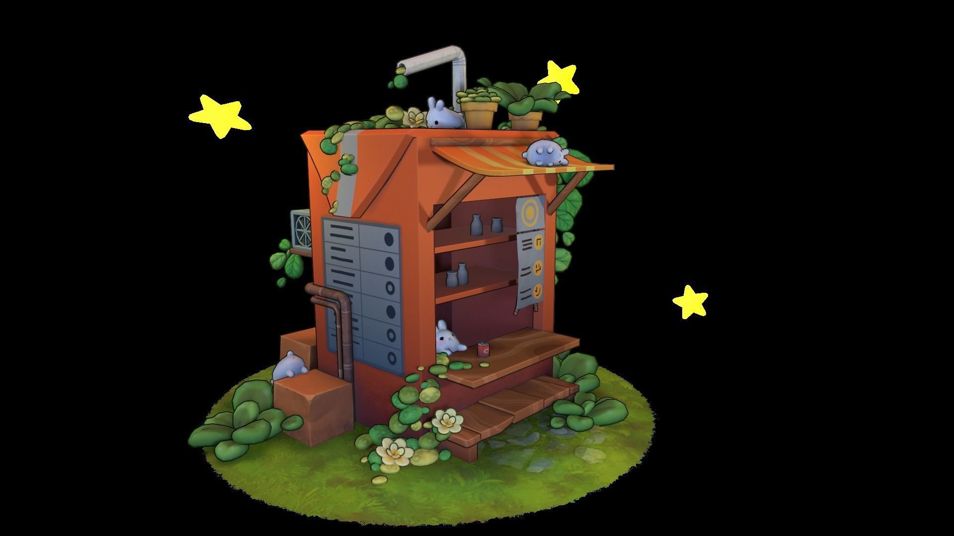 Rabbits cafeteria Low-poly 3D model_4