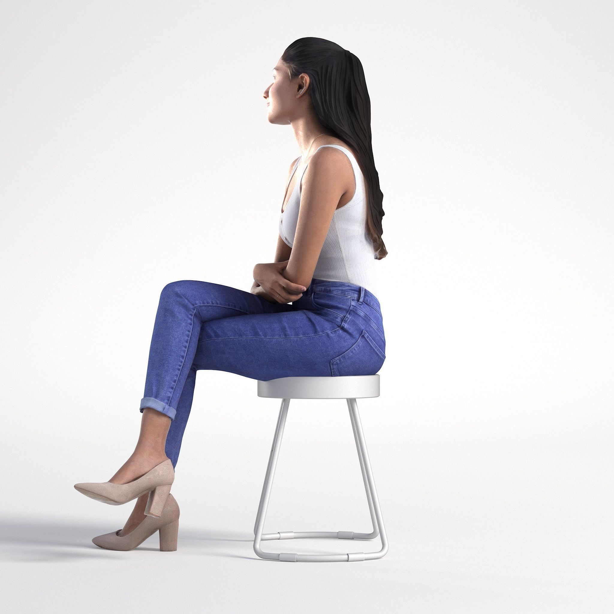 Woman Casual Sitting Low poly Kay 2036 3D model_5