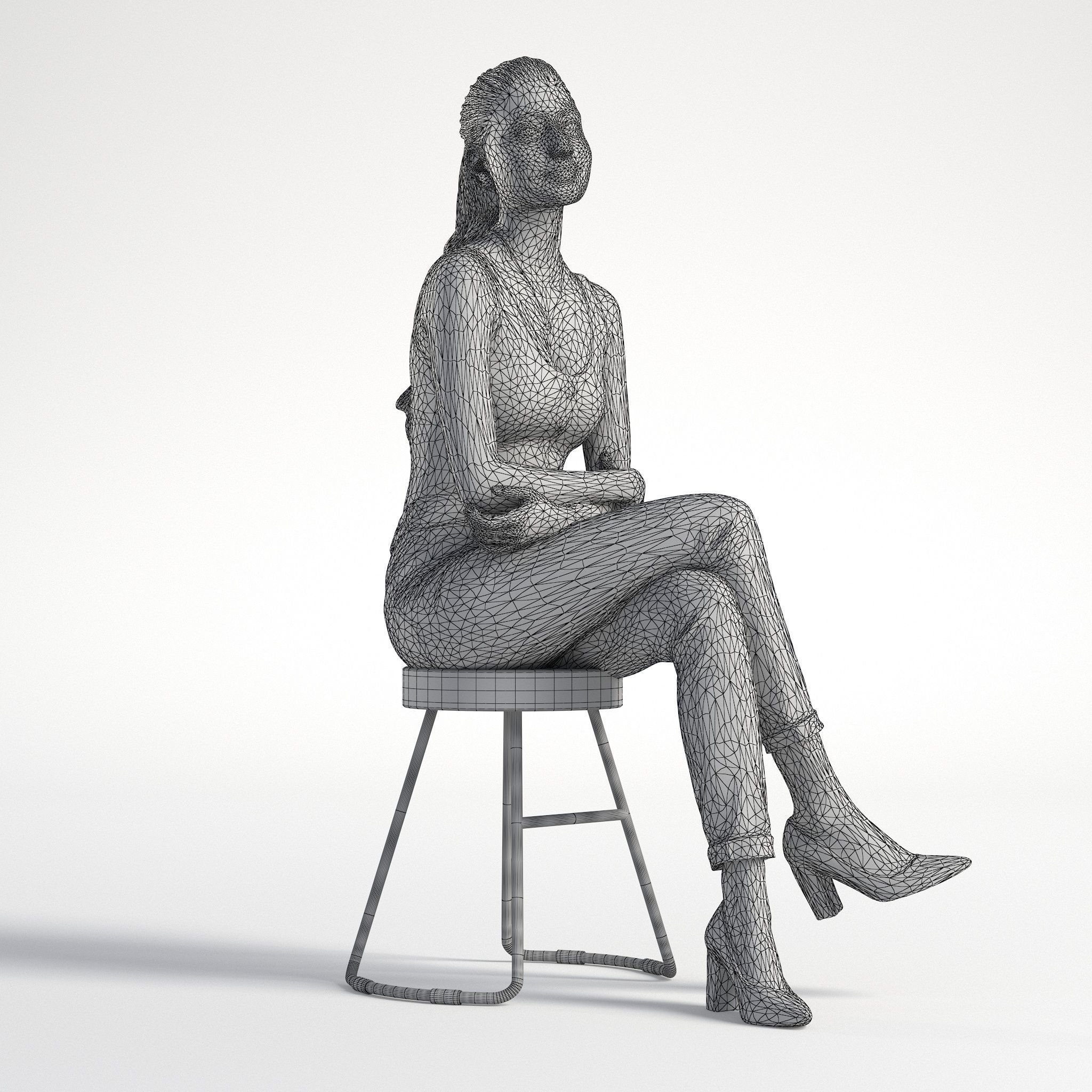 Woman Casual Sitting Low poly Kay 2036 3D model_9