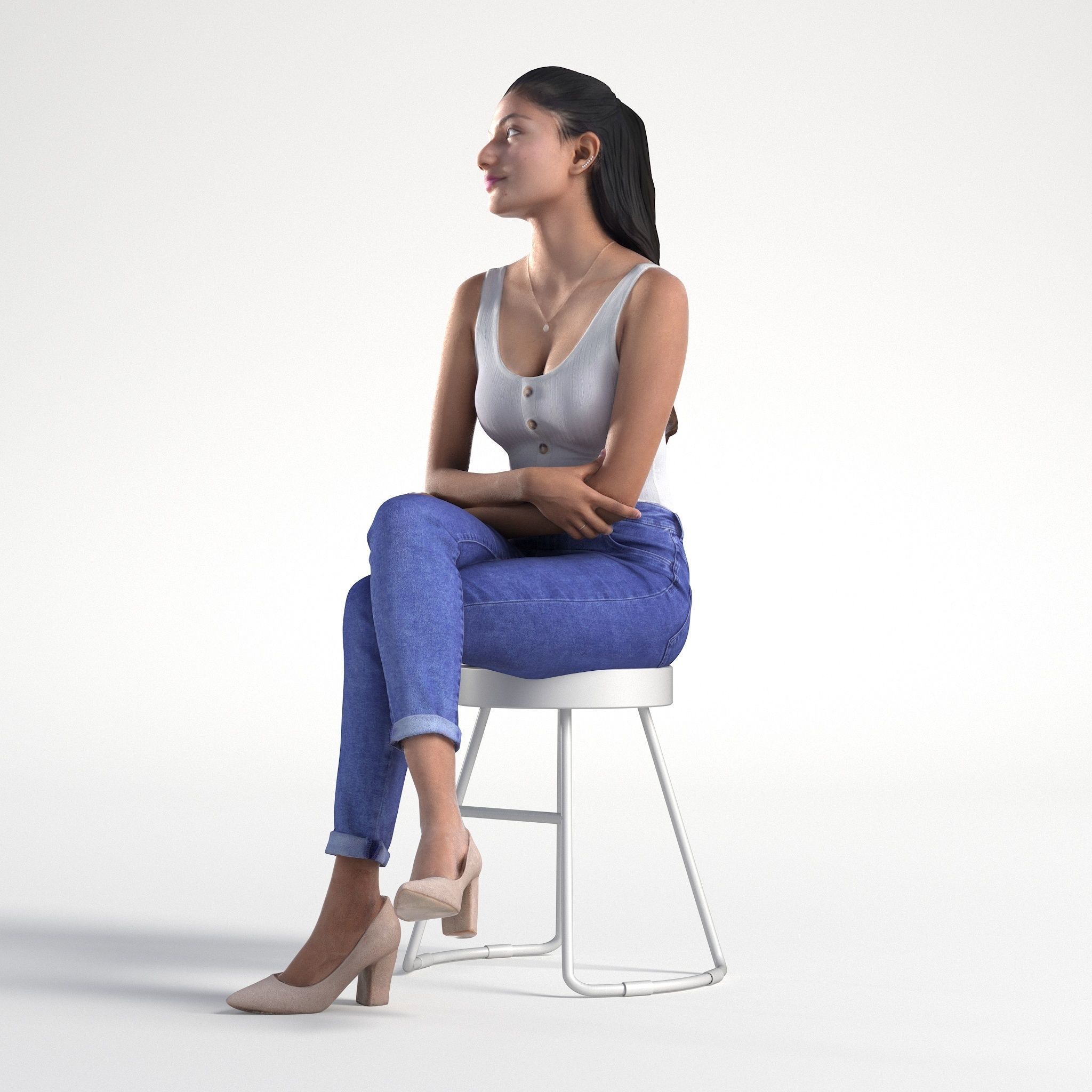 Woman Casual Sitting Low poly Kay 2036 3D model_6